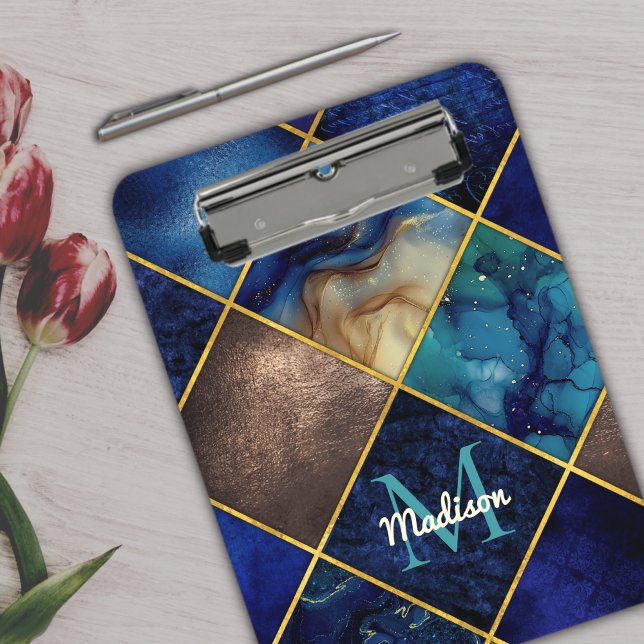 Carpeta De Pinza Moda girly faux Purpurina oro azul geométrico (Subido por el creador)