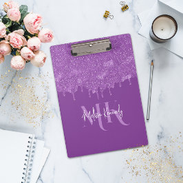 Carpeta De Pinza Moda Girly Purpurina púrpura goteo Monograma y nom