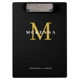 Carpeta De Pinza Moda Monograma moderno Oro negro Nombre inicial