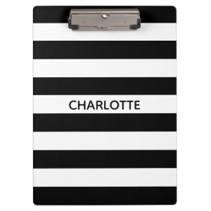 Carpeta De Pinza Moda rayas negras y blancas monograma nombre perso