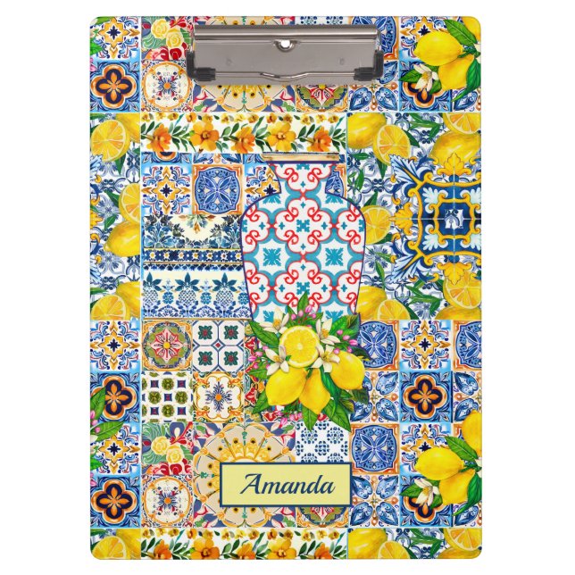 Carpeta De Pinza Moda Vase naranja mediterráneo mosaico monograma (Anverso)