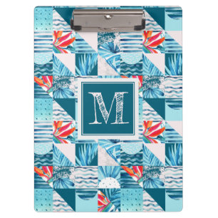 Carpeta De Pinza Modelo abstracto geométrico verde azulado tropical