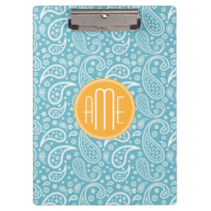 Carpeta De Pinza Modelo azul de Paisley de la aguamarina floral y