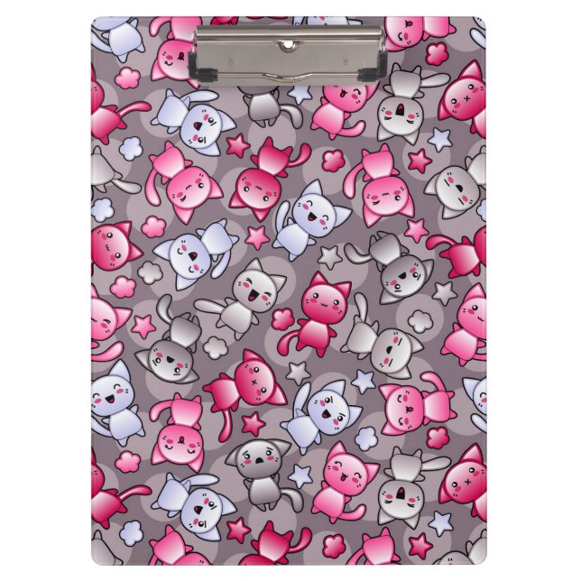 Carpeta De Pinza modelo con los gatos lindos del doodle del kawaii (Anverso)