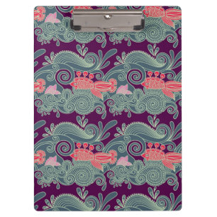 Carpeta De Pinza Modelo con los pescados y la onda púrpura