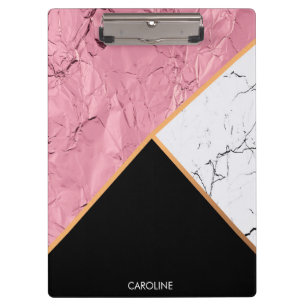 Carpeta De Pinza Modelo de mármol blanco y negro del oro color de