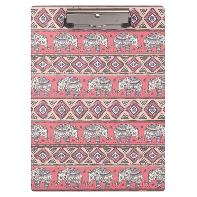 Carpeta De Pinza Modelo étnico rosado del elefante (Anverso)