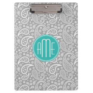 Carpeta De Pinza Modelo gris floral elegante de Paisley y monograma