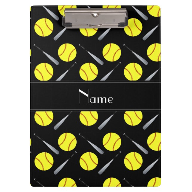 Carpeta De Pinza Modelo negro conocido personalizado del softball (Anverso)
