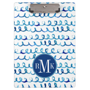 Carpeta De Pinza Modelo ondulado de la acuarela azul pintada a mano