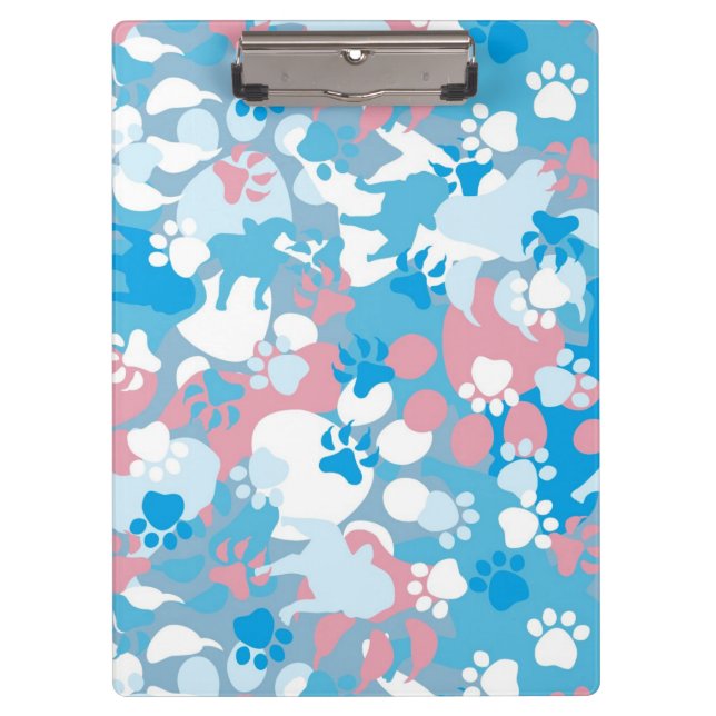 Carpeta De Pinza Modelo rosado y azul del perro del camuflaje (Anverso)