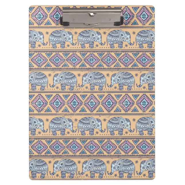 Carpeta De Pinza Modelo tribal del elefante étnico azul (Anverso)