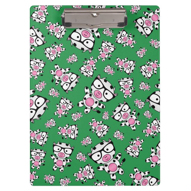 Carpeta De Pinza Modelo verde de la vaca del empollón (Anverso)