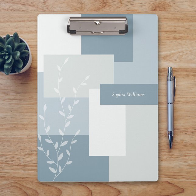 Carpeta De Pinza Modern Abstract Dusty Blue White Leaf Clipboard (Subido por el creador)
