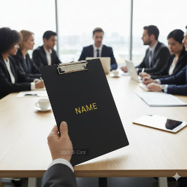 Carpeta De Pinza Modern Black Clipboard with Personalized Name Desi