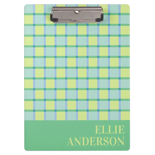 Carpeta De Pinza Modern Checker Pastel Blue Green Lime Custom (Anverso)