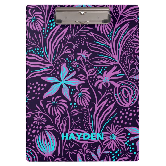 Carpeta De Pinza Modern Dark Purple Floral Pattern Personalised (Anverso)