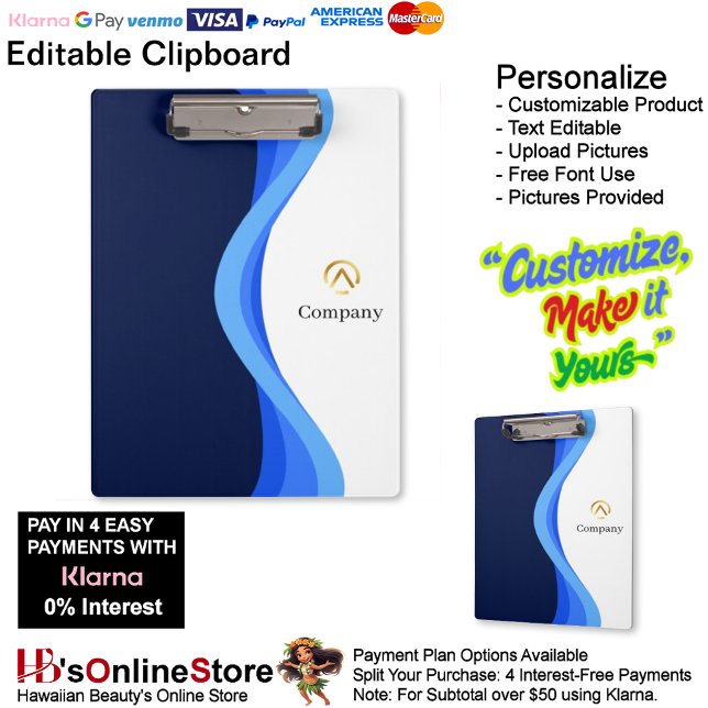 Carpeta De Pinza Modern Minimalist Company Blue White Business (Modern Minimalist Company Blue White Business Clipboard.)