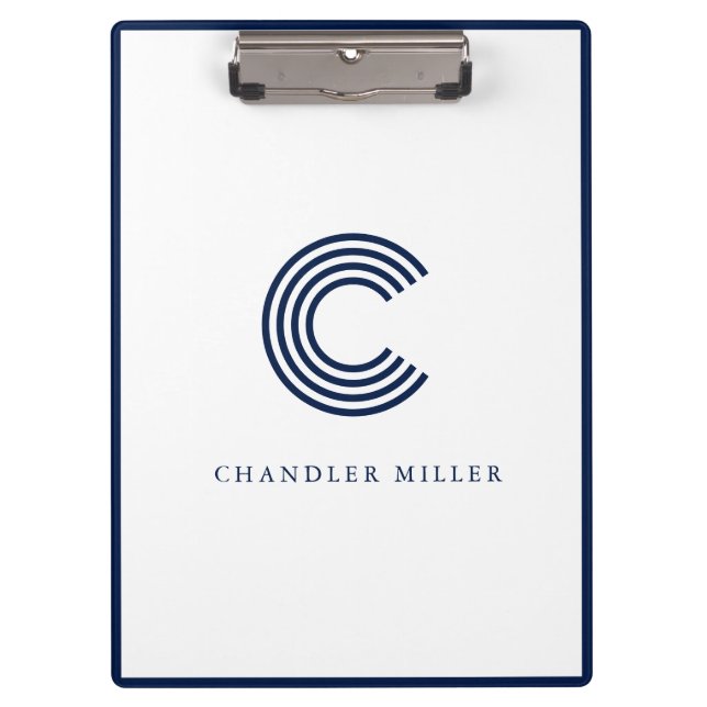 Carpeta De Pinza Modern Navy Blue Border Custom Stationery (Anverso)