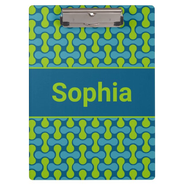 Carpeta De Pinza Modern Retro Link Pattern in Blue and Green (Anverso)