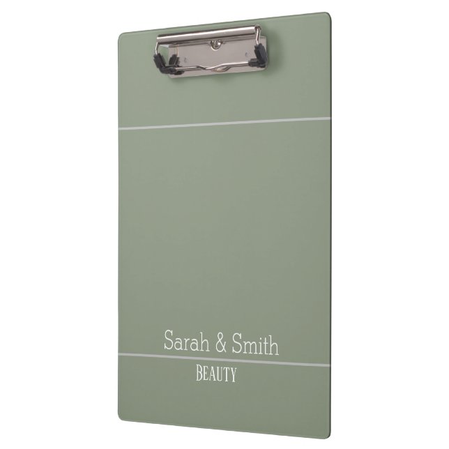 Carpeta De Pinza Modern Sage Green Business Office Name Custom   (Izquierda)