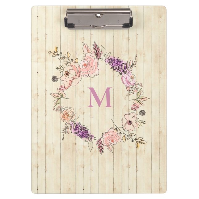 Carpeta De Pinza Moderna acuarela de Floral Botánica Madera Sangría (Anverso)