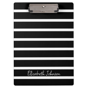 Carpeta De Pinza Moderna franja blanca y negra personalizada