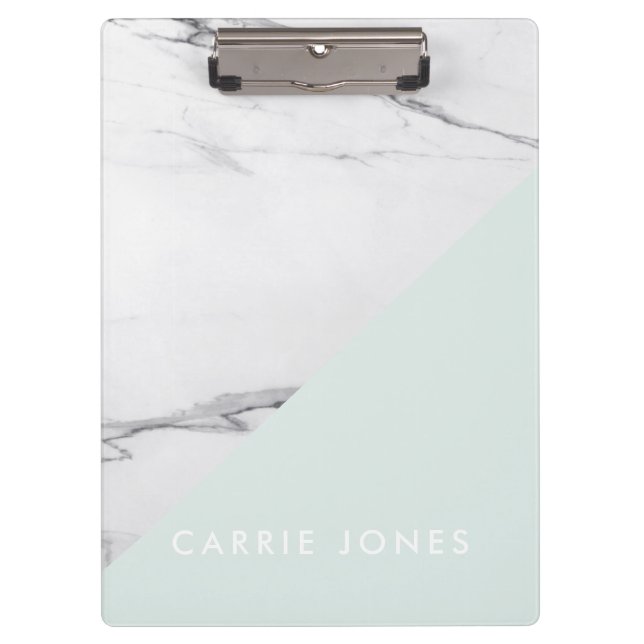 Carpeta De Pinza Moderno Aqua White Marble Business Elegante Minima (Anverso)