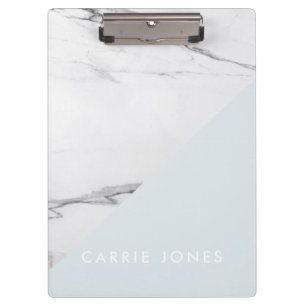Carpeta De Pinza Moderno Negocio De Mármol Blanco Azul Elegante Min