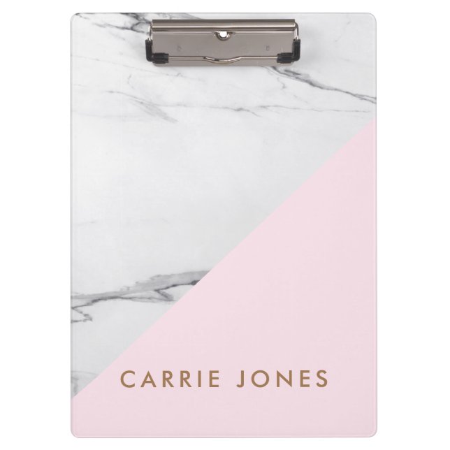 Carpeta De Pinza Moderno Negocio De Mármol Blanco Rosa Elegante (Anverso)