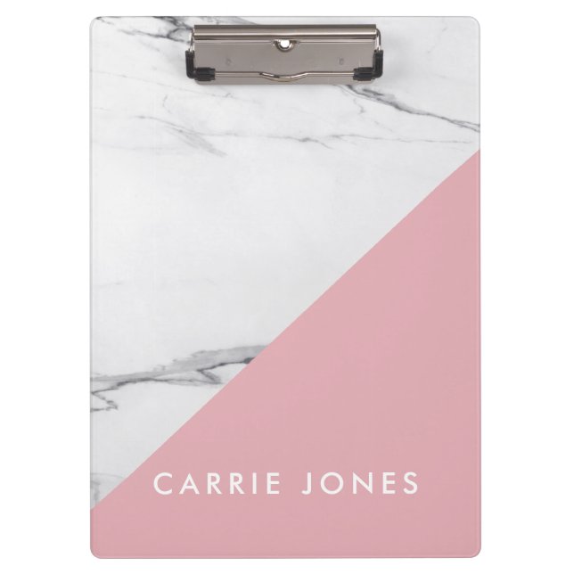 Carpeta De Pinza Moderno Negocio De Mármol Blanco Rosa Elegante Mín (Anverso)
