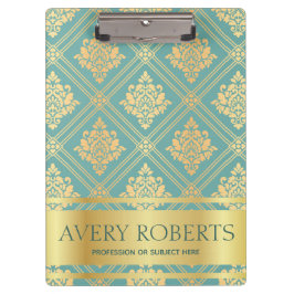 Carpeta De Pinza Moderno Profesional Metálico Floral Cyan oro