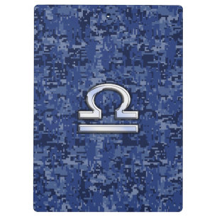 Carpeta De Pinza Moderno Rótulo Libra Zodiac en camo digital azul
