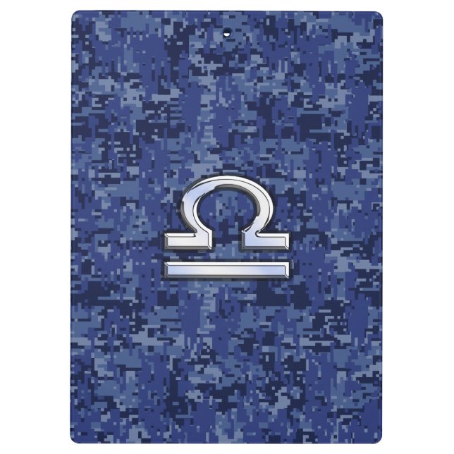 Carpeta De Pinza Moderno Rótulo Libra Zodiac en camo digital azul (Reverso)