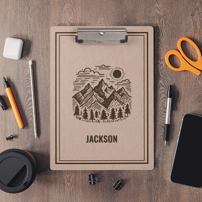 Carpeta De Pinza Moderno Rústico Montaña Personalizado  (Modern Rustic Mountains Custom Clipboard)