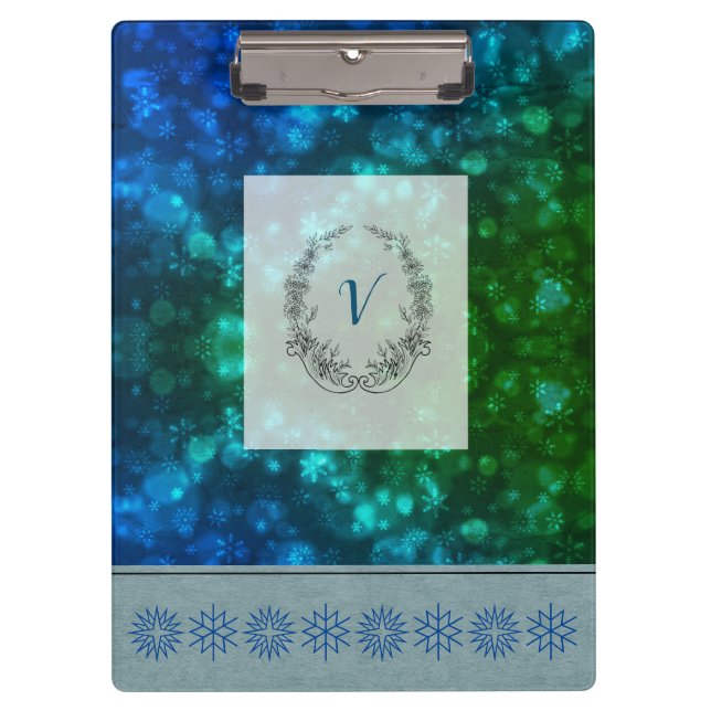 Carpeta De Pinza Moderno y elegante copos de invierno monograma (Anverso)