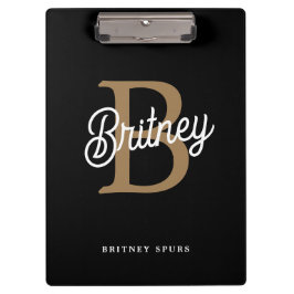 Carpeta De Pinza Moderno y elegante nombre de monograma Black Gold