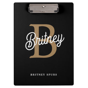 Carpeta De Pinza Moderno y elegante nombre de monograma Black Gold 