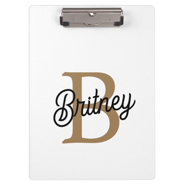 Carpeta De Pinza Moderno y elegante nombre de monograma Black Gold  (Anverso)