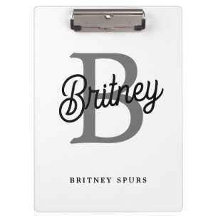 Carpeta De Pinza Moderno y elegante nombre de monograma guión gris 