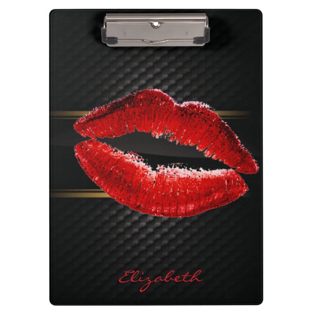 Carpeta De Pinza Modernos labios rojos Purpurinas, personalizados e (Anverso)