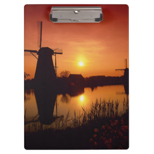 Carpeta De Pinza Molinos de viento al atardecer, Kinderdijk, Países