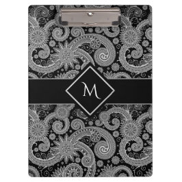 Carpeta De Pinza Monocromo paisley con marco inicial