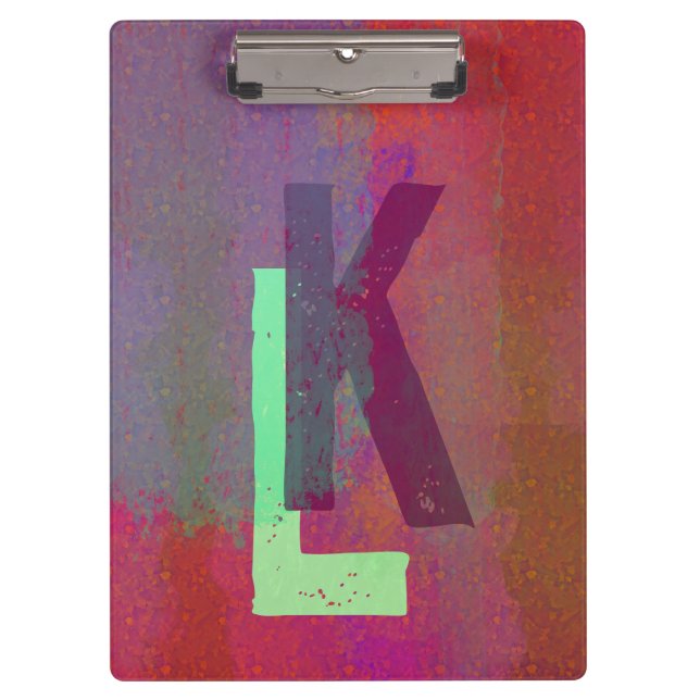 Carpeta De Pinza Monogram Initials Grunge Funky Purple Green Art (Anverso)