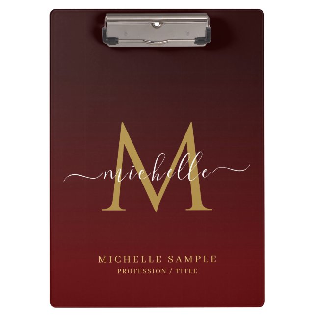 Carpeta De Pinza Monogram Red Black Gold Calligraphy Personalized (Anverso)