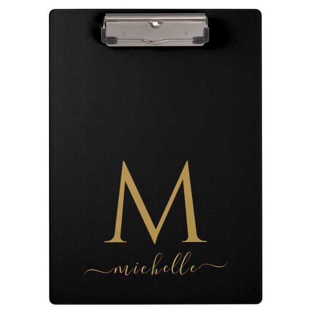 Carpeta De Pinza Monogram Typography Script Personalized Black Gold (Anverso)