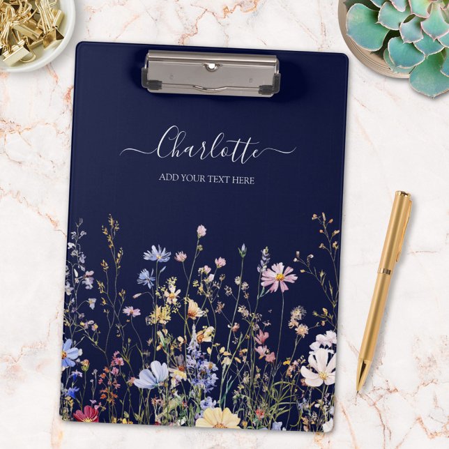 Carpeta De Pinza Monogram Watercolor Rustic Pretty Wildflower Field (In situ)