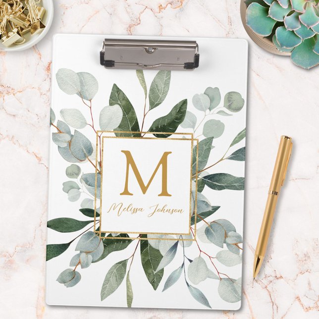 Carpeta De Pinza Monogram Watercolor Tropical Eucalyptus White (In situ)