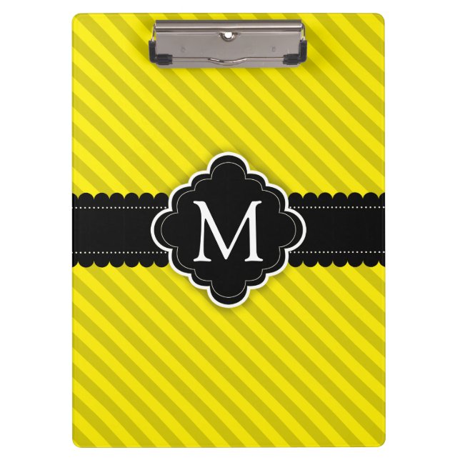 Carpeta De Pinza Monograma amarillo del personalizado del negro del (Anverso)