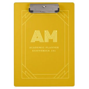 Carpeta De Pinza Monograma Amarillo Mostaza Minimalista